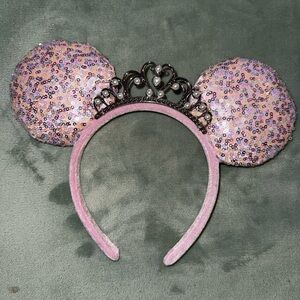Pink Sequin Mouse Ears Headband with Tiara